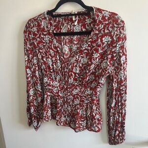 Anthropologie Floral Red and White Women's Top